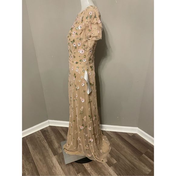 MAC DUGGAL EMBELLISHED HIGH NECK FLUTTER SLEEVE GOWN - Picture 5 of 8